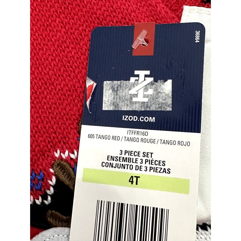 Izod Boys 3 Piece Reindeer Outfit Pants Shirt & Sweater Vest 4T NWT - Picture 7 of 7